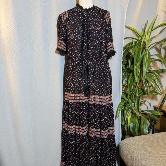 Free People Black with Red and Pink Delicate Floral Patterned Maxi Dress - Picture 5 of 15